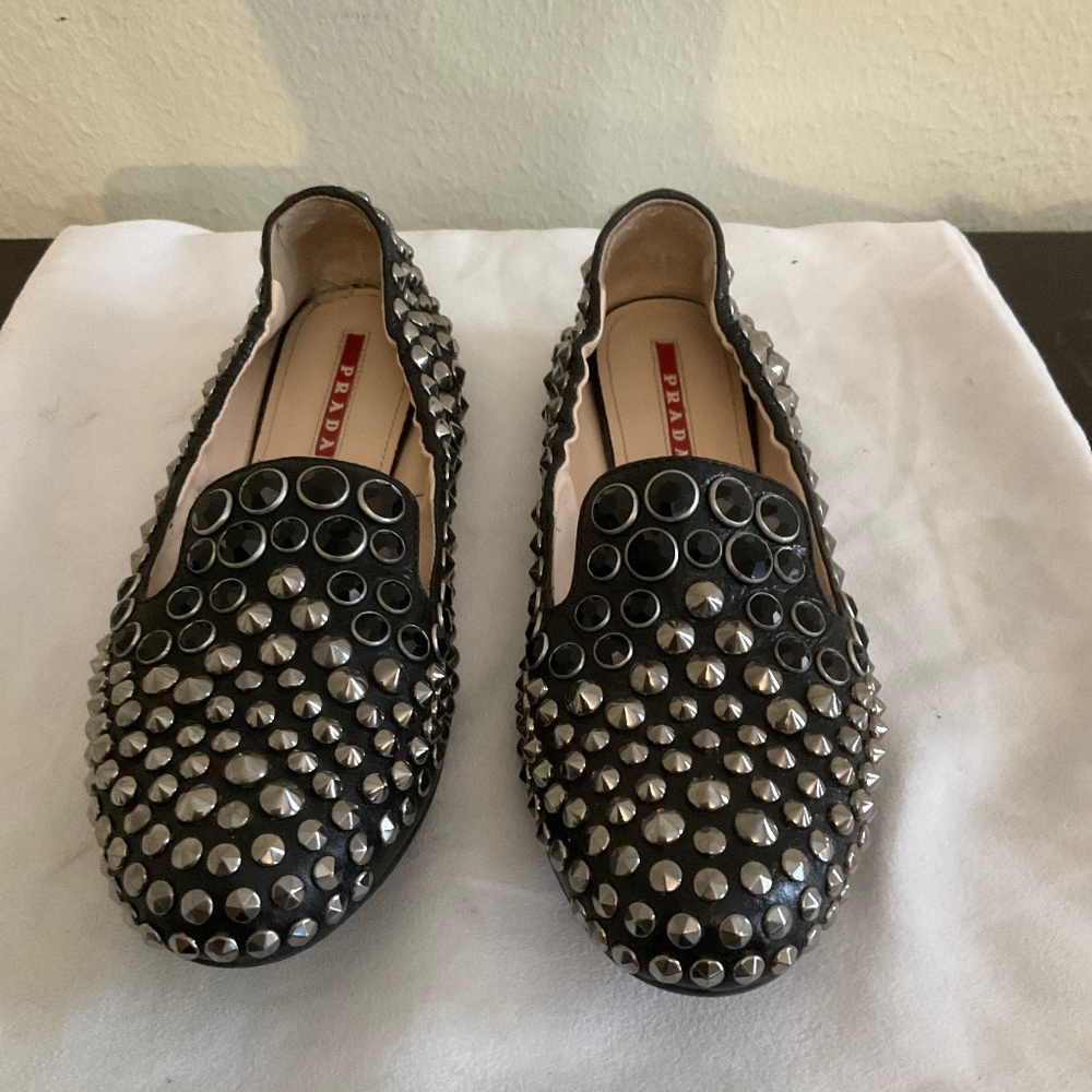 Prada Black Studded Flat - image 1